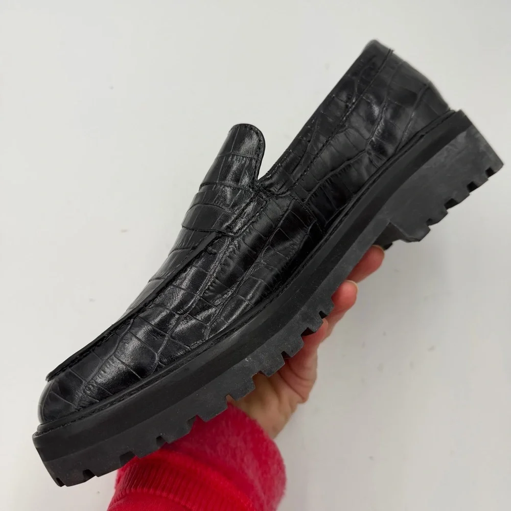 NEW Everlane Black‎ Crocodile Leather Chunky Lug Sole Loafer in Size 10